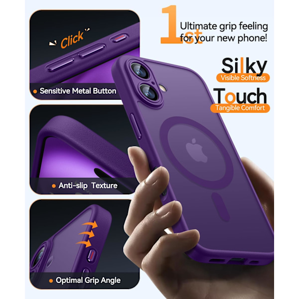 Magnetisk etui til iPhone 16 Pro Max med fuld kamerabeskyttelse [Kompatibel med Magsafe] [Gennemskinnelig mat] Beskyttende telefonetui, mat sort Deep Purple iPhone 16