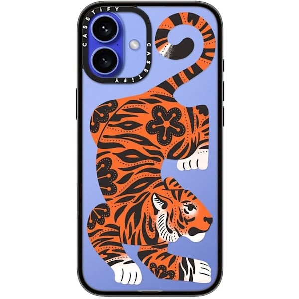 Kompakt iPhone 16 Pro Max Deksel [Lettvekt / 1,2 m 2X Militær Grad Fallbeskyttelse/Slank] - Kirsebær - Klar Svart Fierce Tiger iPhone 16 Plus