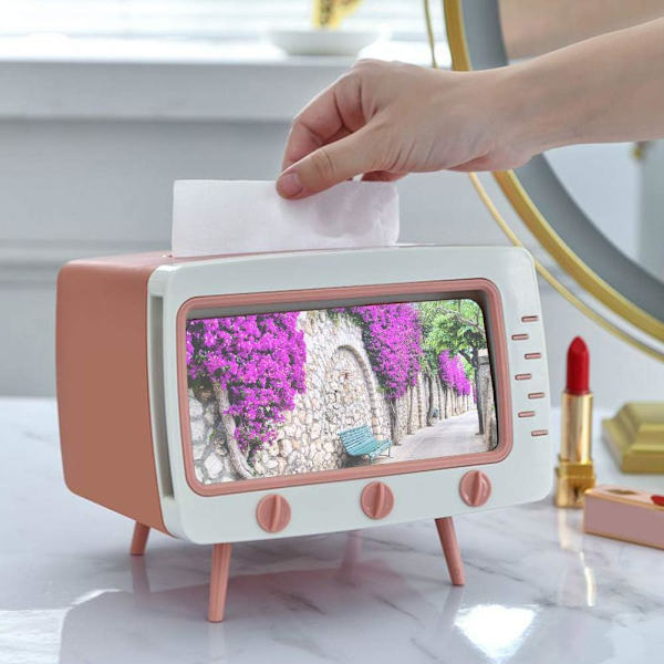 Serviettboks, våtservietter oppbevaringsboks serviettholder sklisikker avtakbar TV-form, kan bygges inn i mobiltelefon, brukt i hjemmekontor (rosa)