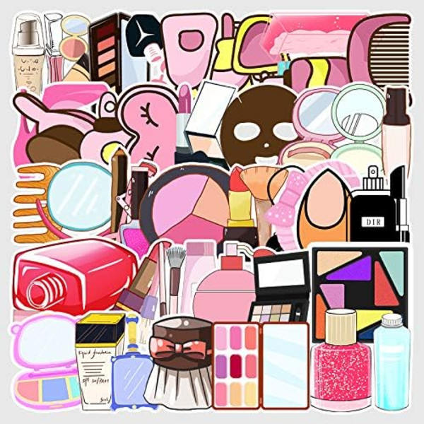 Meikkitarrat - 50 kpl Piirrettyjä Ihania PVC Kawaii Tarroja Hauskoja Vinyyli Koristeita DIY Koristelu Teineille (Meikkitarra)
