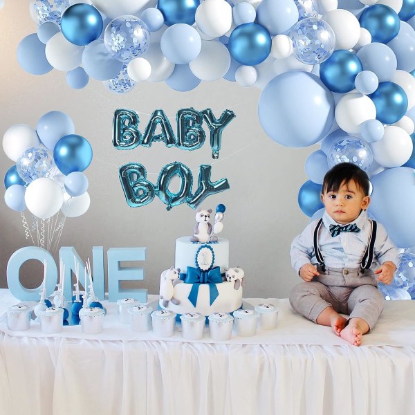 Blå och vit ballongbågegirlandskit-121 st 5+12+18 tum blå vita baby för festdekoration