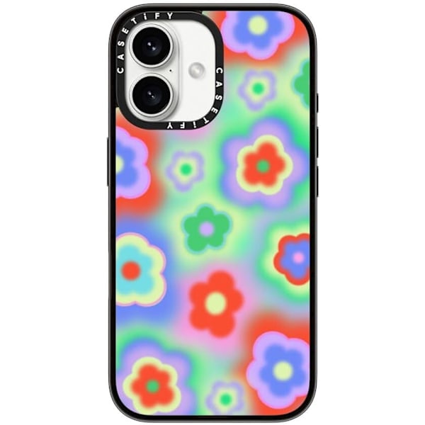 Kompakt iPhone 16 Pro Max Deksel [Lettvekt / 1,2 m 2X Militær Grad Fallbeskyttelse/Slank] - Kirsebær - Klar Svart Acid Flowers iPhone 16
