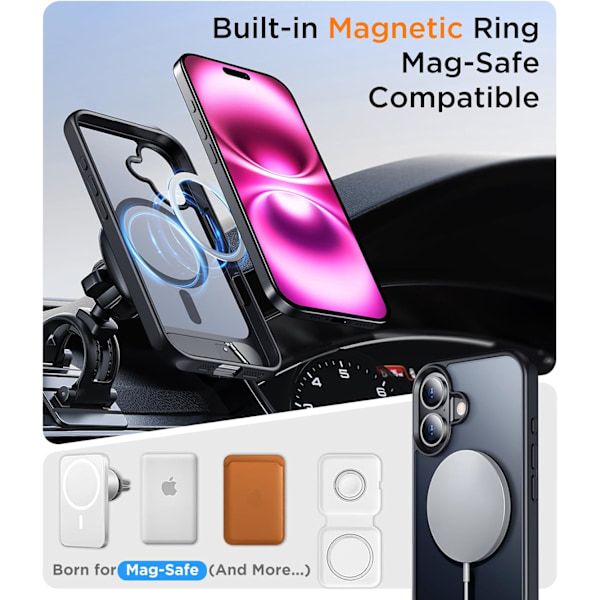 Magnetiskt kompatibel med iPhone 16 Pro Max-fodral, [Inbyggt osynligt stativ][Kompatibelt med MagSafe] [Militärklass stöttåligt] Smalt genomskinligt Dark Purple for iPhone 16 Plus 6.7"