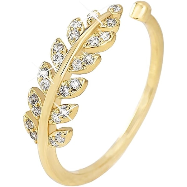 Justerbar 18k gullbelagt bladåpen ring Sjarmerende dobbel kubisk zirkonia olivengrenblader bånd stablefingerringer Minimalistisk statement ring