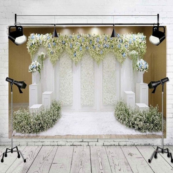 9x6FT Hvid Blomster Foto Baggrunde Gardin 3D Blomst Bryllup Brudebad Fotografi Baggrunde Fest Dekoration Tilbehør Fotoboks Banner