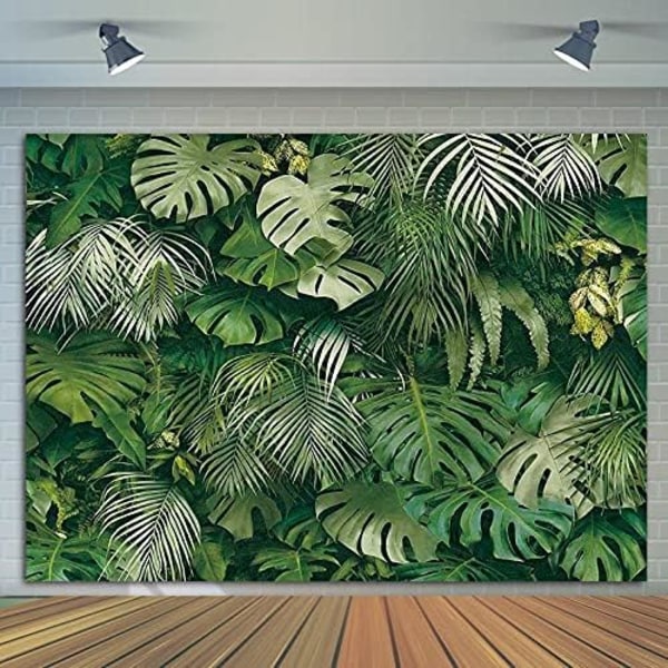 Grønne tropiske palmeblade Billede Fotografi Baggrund Vinyl 7x5ft Jungle Safari Planter Foto Baggrund til Hawaiian Luau Fest Dekoration Banner