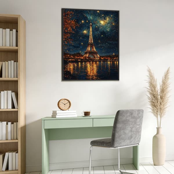 DIY Landscape Series, Eiffel Tower Pattern Full Diamond Art Painting Kit Under Full Moon Illumination, Adult Beginner, Home Wall Decoration