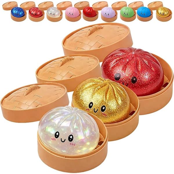 Glitter Bao, Glitter Bao Squishy med låda, Bao Sensorisk Klämleksak för Stresslindring