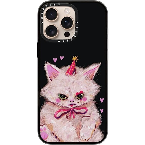 Kompakt iPhone 16 Pro Max-fodral [Lättviktigt / 4 fot 2X Militärklass Fallskydd / Smalt] - Körsbär - Klar Svart Clown Kitty iPhone 16 Pro Max
