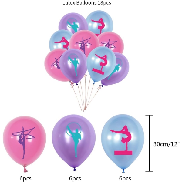 Voimisteluaiheiset ilmapallot, voimisteluaiheiset tyttöjen lateksi-ilmapallot tanssipeleihin, urheiluteemaiset juhlat, vauvakutsut, syntymäpäiväjuhlat, pinkki, sininen, violetti