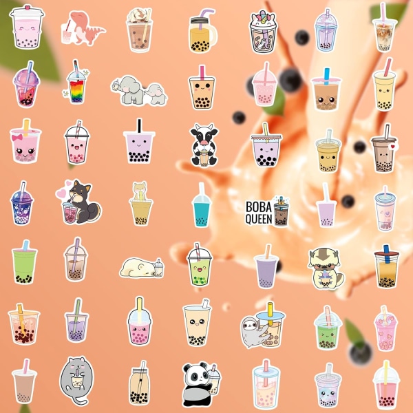 Boba-klistermærker 105 stk. Kawaii Bubble Tea-klistermærker, drikkeklistermærker, vinyl søde te-klistermærker gaver, æstetiske klistermærker, vandflaske-klistermærkepakke