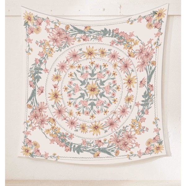 Mandala Floral Medaljong Tapet, Skissad Blomväxt Boho Väggbonad, Sovrum Vardagsrum Sovsal Heminredning - 150cm x 200cm (RosyBrown)