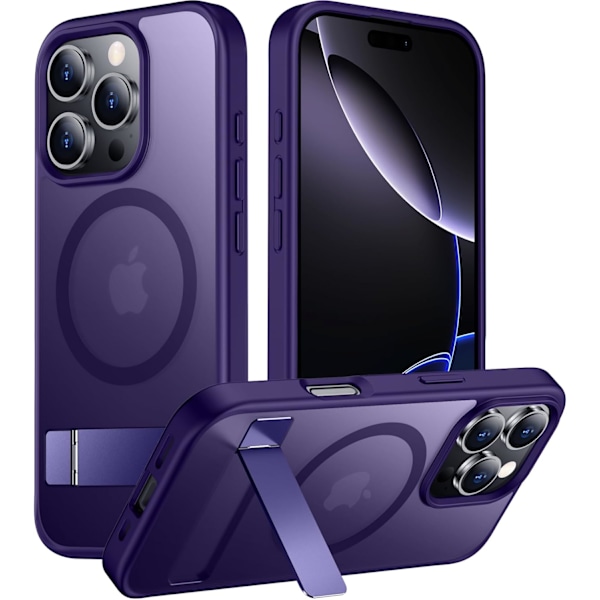 Magneettinen iPhone 16 Pro Max -kotelo, [Sisäänrakennettu näkymätön jalusta][Yhteensopiva MagSafe-tekniikan kanssa] [Sotilastason iskunkestävä] Ohut läpikuultava Dark Purple for iPhone 16 Pro Max 6.9"