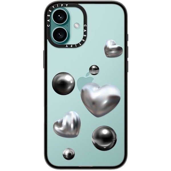 Kompakt iPhone 16 Pro Max Deksel [Lettvekt / 1,2 m 2X Militær Grad Fallbeskyttelse/Slank] - Kirsebær - Klar Svart Chrome Love iPhone 16 Plus