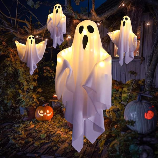 Halloween Outdoor Ghost Decorations, Halloween Hanging Luminous Ghosts for Front Yard Patio Lawn Garden, 2-pack, 40*50cm