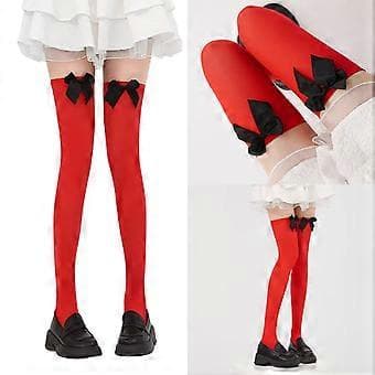 Lårhøje strømper til kvinder med sløjfer, jule-over-knæstrømper, lange støvlestrømper, cosplay-strømper, gave