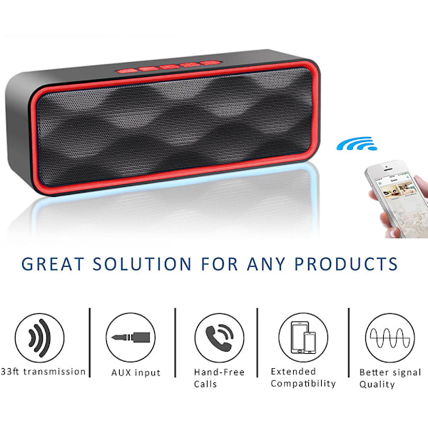 Bärbar Bluetooth-högtalare, TWS Bluetooth 5.0 Trådlös högtalare med 3D Stereo Hi-Fi Bas, Inbyggt 1500 mAh Batteri-röd