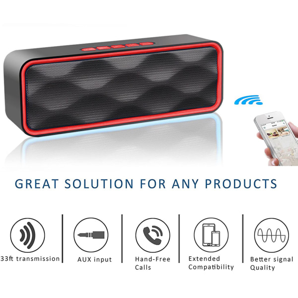 Bærbar Bluetooth-høyttaler, TWS Bluetooth 5.0 trådløs høyttaler med 3D Stereo Hi-Fi Bass, innebygd 1500 mAh batteri-rød