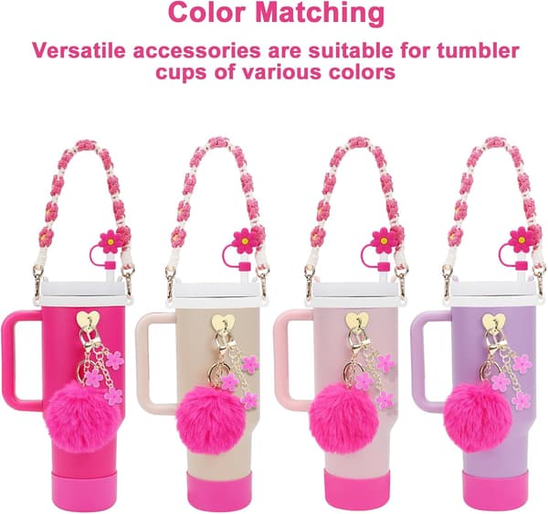 Stanley Cup Accessory Set Including Water Bottle Handle, Silicone Stanley Cup Boot, Silicone Straw Cover for Stanley Charms