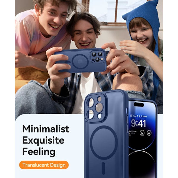 Magnetisk etui til iPhone 16 Pro Max med fuld kamerabeskyttelse [Kompatibel med Magsafe] [Gennemskinnelig mat] Beskyttende telefonetui, mat sort Deep Blue iPhone 14 Pro Max