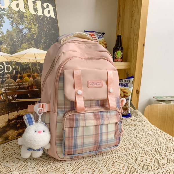 Kawaii-ryggsäck med söta tillbehör Mångsidig Stor kapacitet Söta estetiska reseryggsäckar Bedårande härlig dagsäck (rosa)