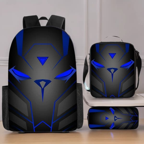 Mechanical Style 3-Piece School Bag Set - Large Backpack for Students, Anime Cartoon Design, Water-Resistant & Durable