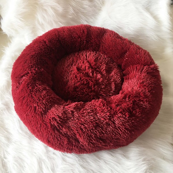 Queta Kattsäng, Vacker Djursäng, Liten Hundbädd Husdjursbädd Plysch Mjuk Rund Kattsäng (50cm) burgundy Diameter 50 cm