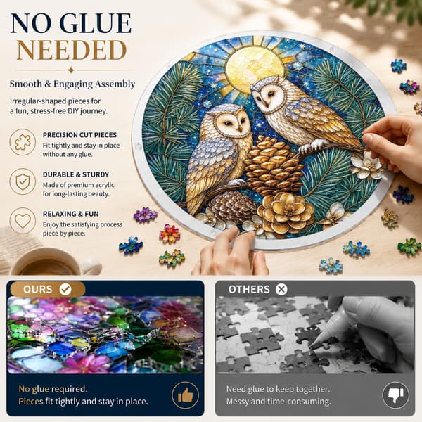 Owl Acrylic Puzzle Suncatcher, 83 Pieces DIY Window Decor