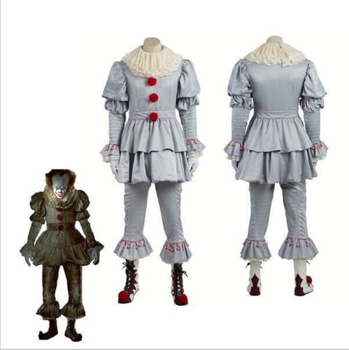 Halloween Cosplay Stephen Kings It Pennywise Klovnemaske Kostume Sølv Silver Men M