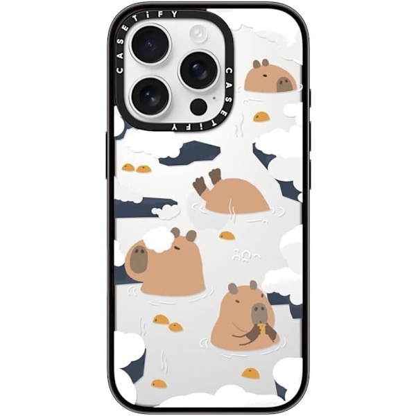 Kompakt iPhone 16 Pro Max Deksel [Lettvekt / 1,2 m 2X Militær Grad Fallbeskyttelse/Slank] - Kirsebær - Klar Svart Floating Capybara iPhone 16 Pro