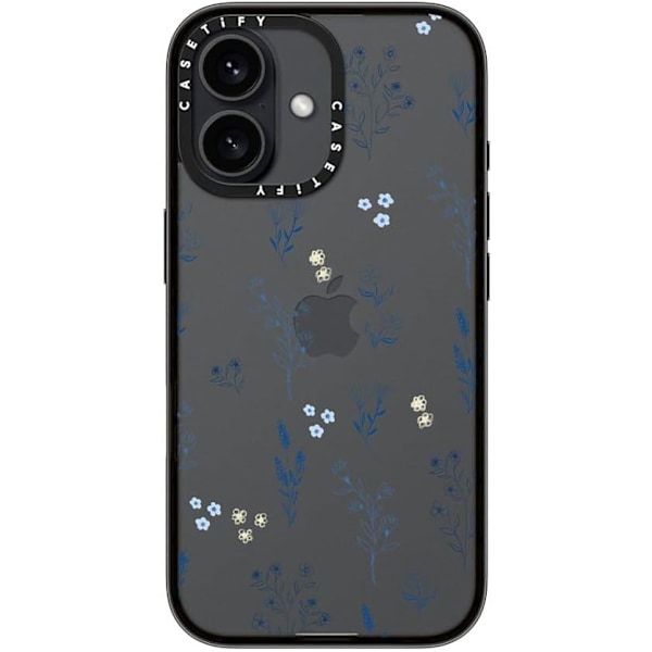 Kompakt iPhone 16 Pro Max Deksel [Lettvekt / 1,2 m 2X Militær Grad Fallbeskyttelse/Slank] - Kirsebær - Klar Svart Small Blue Flowers iPhone 16