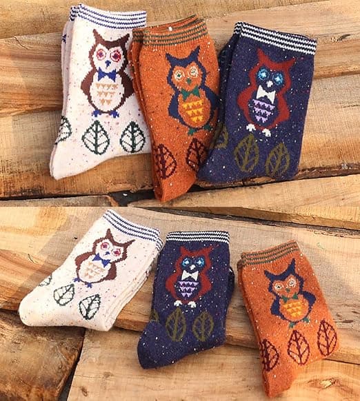 Owl 3 Pairs Women's Socks Warm Thermal Wool Socks Knitted Women's Socks