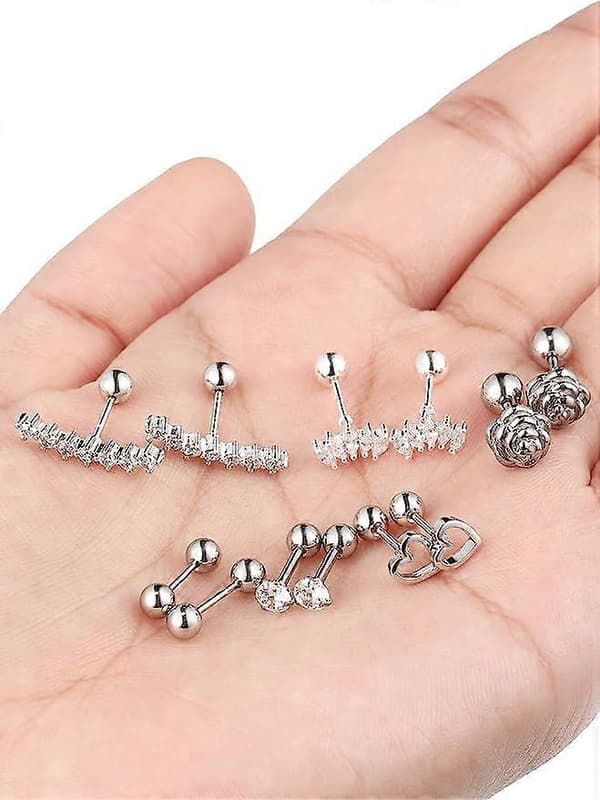 6 par øreringe i rustfrit stål til tragus, brusk, labret, studs, barbell, læbe, næse, kropspiercing til mænd og kvinder, ornament