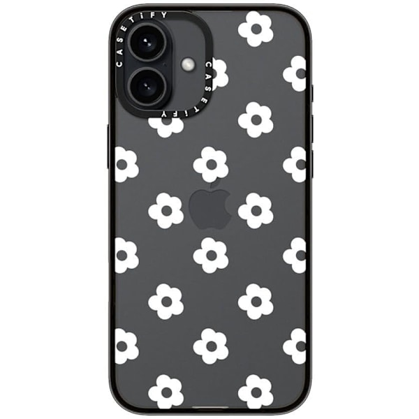 Kompakt iPhone 16 Pro Max Deksel [Lettvekt / 1,2 m 2X Militær Grad Fallbeskyttelse/Slank] - Kirsebær - Klar Svart Ditsy Daisies - White iPhone 16 Plus