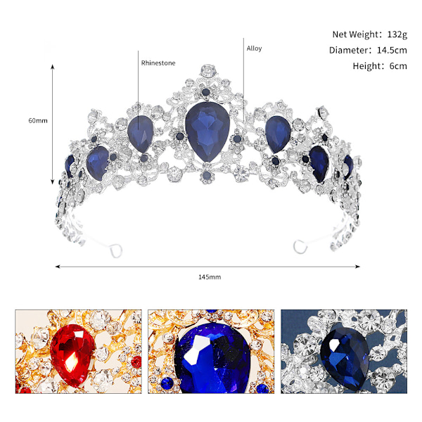 Occidental bryllupssmykker Vintage Rhinestone Crown Princess bursdagshårpynt Palace Luxury Red Crystal Bridal Crown（YC-01）