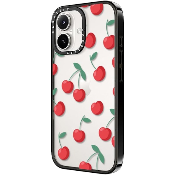 Kompakt iPhone 16 Pro Max Deksel [Lettvekt / 1,2 m 2X Militær Grad Fallbeskyttelse/Slank] - Kirsebær - Klar Svart Cherries iPhone 16 Plus