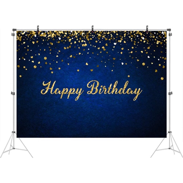 7x5ft Happy Birthday Bakgrund för Män Royal Blue Bakgrunder för Fotografering Gyllene Glitterprickar Bakgrund 1:a Födelsedag Banner Dekorationer