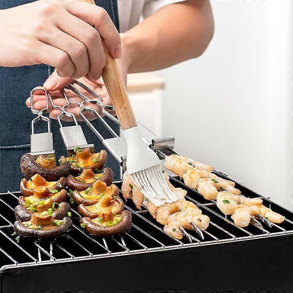 Bärbara grillspett i rostfritt stål för utomhusbruk, halvautomatiska dubbelhövdade grillspett