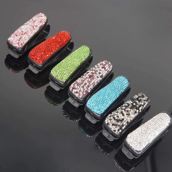 2 st glasögonhållare för solskydd i bilen, Bling Crystal Rhinestones glasögonklämma Hängfäste med biljettkortklämma för kvinnor flickor