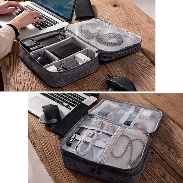 Monitoiminen vedenpitävä kannettava kaapelipussi tableteille, ulkoisille kiintolevyille, latureille, kaapeleille, sovittimille, muistikorteille, USB-kaapeleille (2 kerrosta/3 kerrosta)