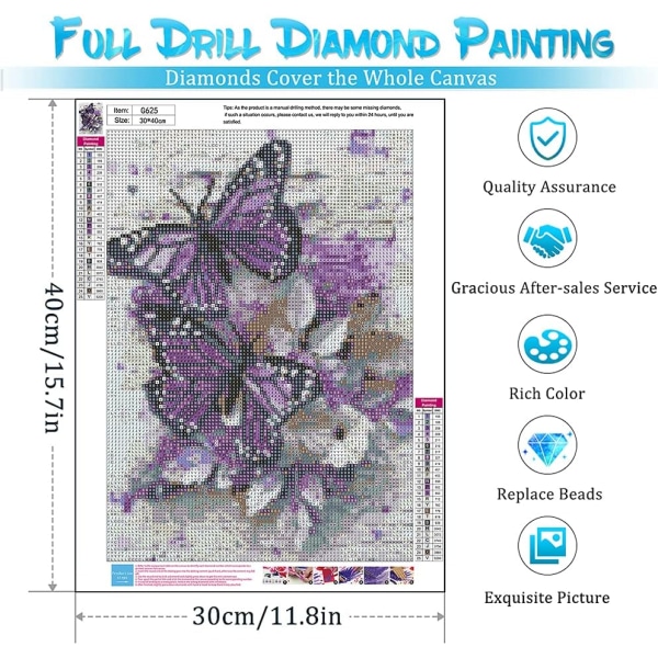 6-pack diamond painting - kit för vuxna barn nybörjare, DIY Butterfly Hummingbird Blommor Diamond painting Hemväggdekor 11,8x15,7in