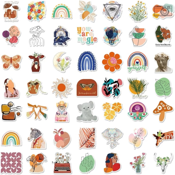 200 st Boho Estetiska Stickers Minimalistisk Abstrakt Linjekonst Dekor för Vattenflaska, Laptop, Telefon, Skateboard Stickers för Tonåringar Flickor (200 st)