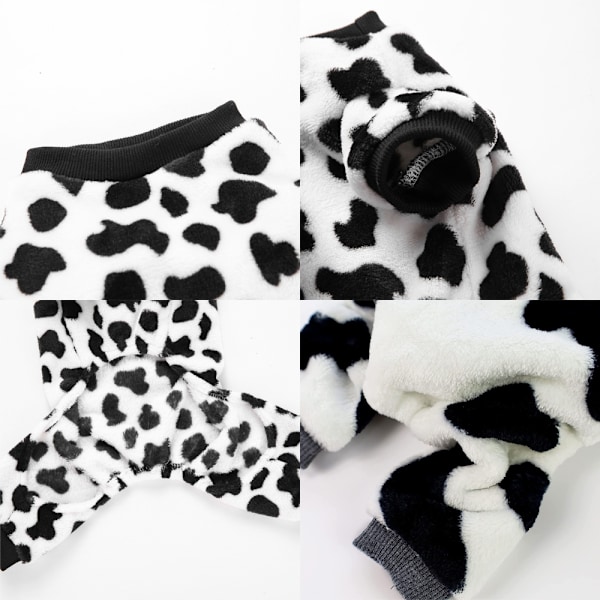Bedårende mælkeko kæledyr hundetøj til små hunderacer behagelige fløjl vinter pyjamas frakke jumpsuit-M