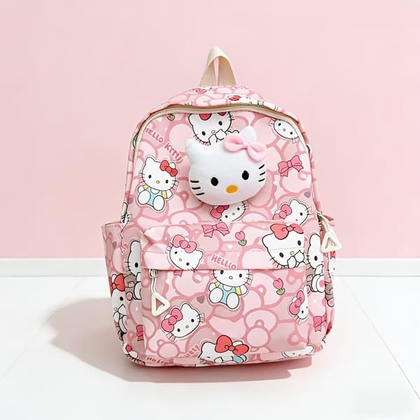 Ryggsäck med tecknat tryck, vadderad axelrem med dubbla remmar, Hello Kitty-ryggsäck lämplig för skolan