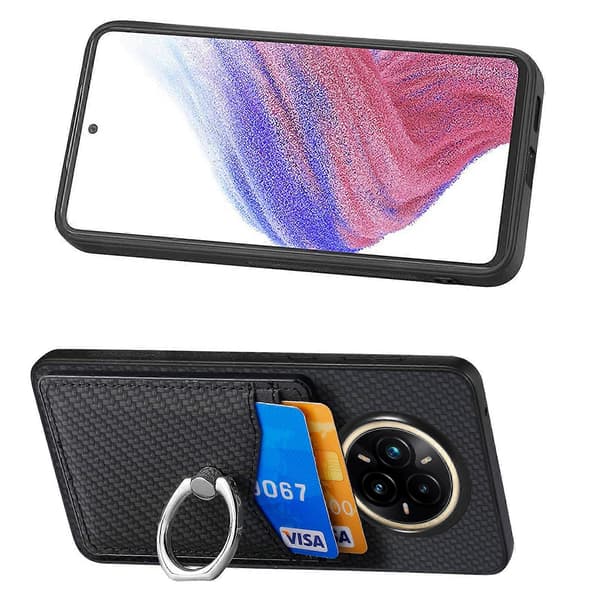 Fodral med kortplats, ringhållare och stativ för Realme 14 Pro (Svart)
