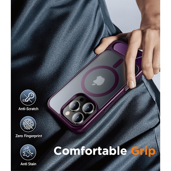 Magneettinen iPhone 16 Pro Max -kotelo, [Sisäänrakennettu näkymätön jalusta][Yhteensopiva MagSafe-tekniikan kanssa] [Sotilastason iskunkestävä] Ohut läpikuultava Purple for iPhone 16 Pro Max 6.9"