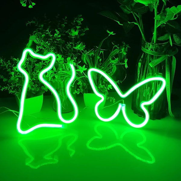 USB eller 3-AA batteridrevne neon LED-lys til borddekoration, pigers soveværelse, vægdekoration, børnefødselsdag, bryllupsfestartikler (grøn)