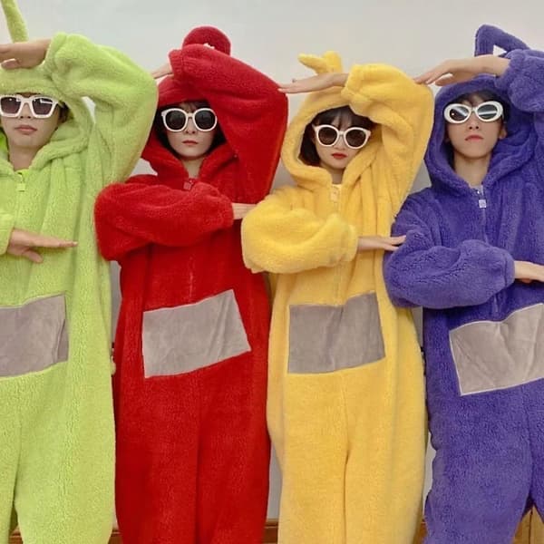 Anime Teletubbies Kostym Vuxen Julpyjamas Pyjamas Sovkläder Jumpsuit Röd Ed Ed S