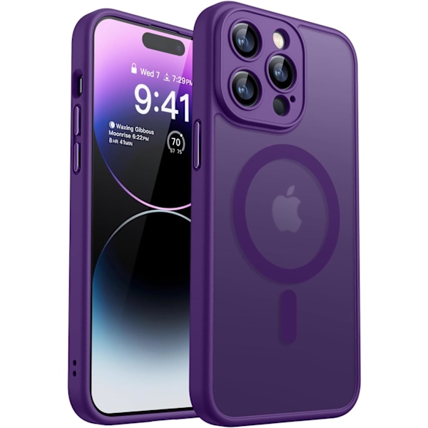 Magnetisk etui til iPhone 16 Pro Max med fuld kamerabeskyttelse [Kompatibel med Magsafe] [Gennemskinnelig mat] Beskyttende telefonetui, mat sort Deep Purple iPhone 14 Pro Max