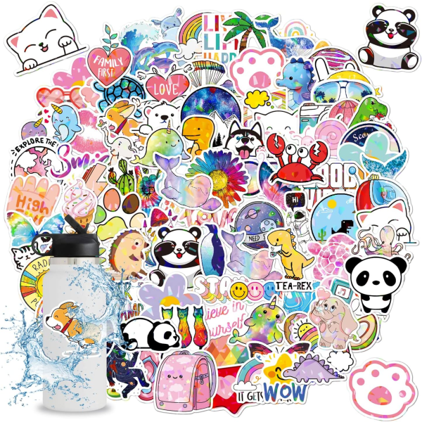 100 Pcs Kawaii Stickers,Cute Stickers for Kids, Adult Teens,Girls. Vinyl Waterproof Stickers for Water Bottles,Laptop, Phone Etc